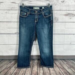 Buckle BKE Jeans Womens 30 Blue Crop Culture Midrise Western Thick Stitch